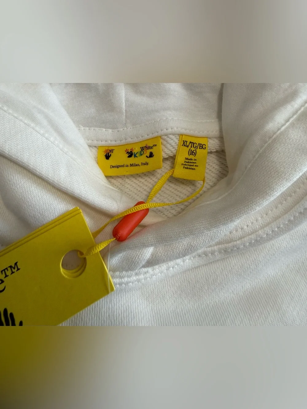 Off White Arrows Doodle Graphic Logo Hoodie Yellow White Big Kids Size XL (16)